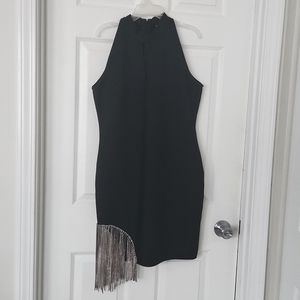Black Party Dress w/ Rhinestone Chain Fringe detail